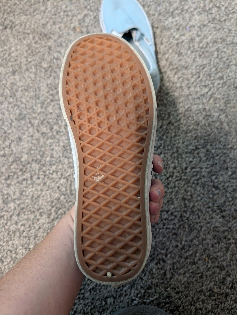 Vans Slip-On Canvas Shoes 7 Light Blue Checkered Detail Skater Casual - Picture 2 of 11